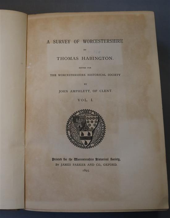 Habington, Thomas - A Survey of Worcestershire, 2 vols, qto, modern cloth, James Parker, Oxford 1895